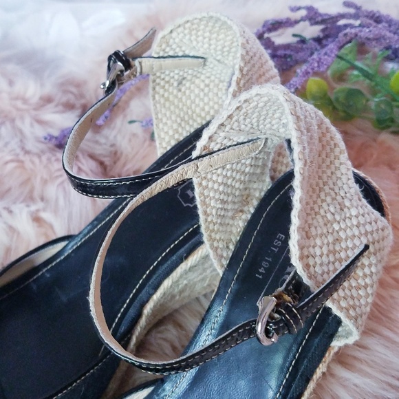 Coach Black Wedge Ankle Strap Peep Toe Espadrilles - Picture 7 of 8